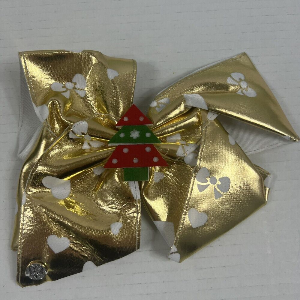 JoJo Hair Bow Christmas/Holiday Gold Hearts Bows Tree, Large Christmas Bow